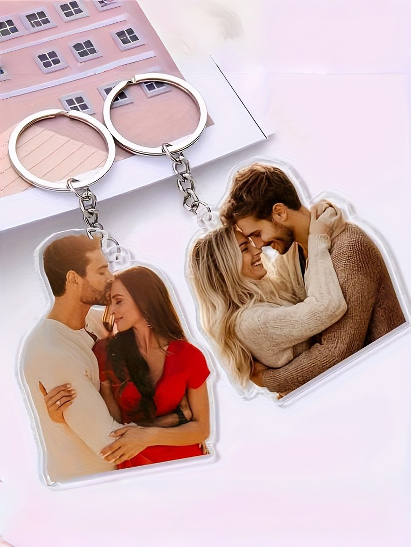2D Flat Personalized Photo Keychain - Custom Couple Photos - Wedding, Anniversary, Valentine's Day Gifts Elegant Personalized Photo Gifts